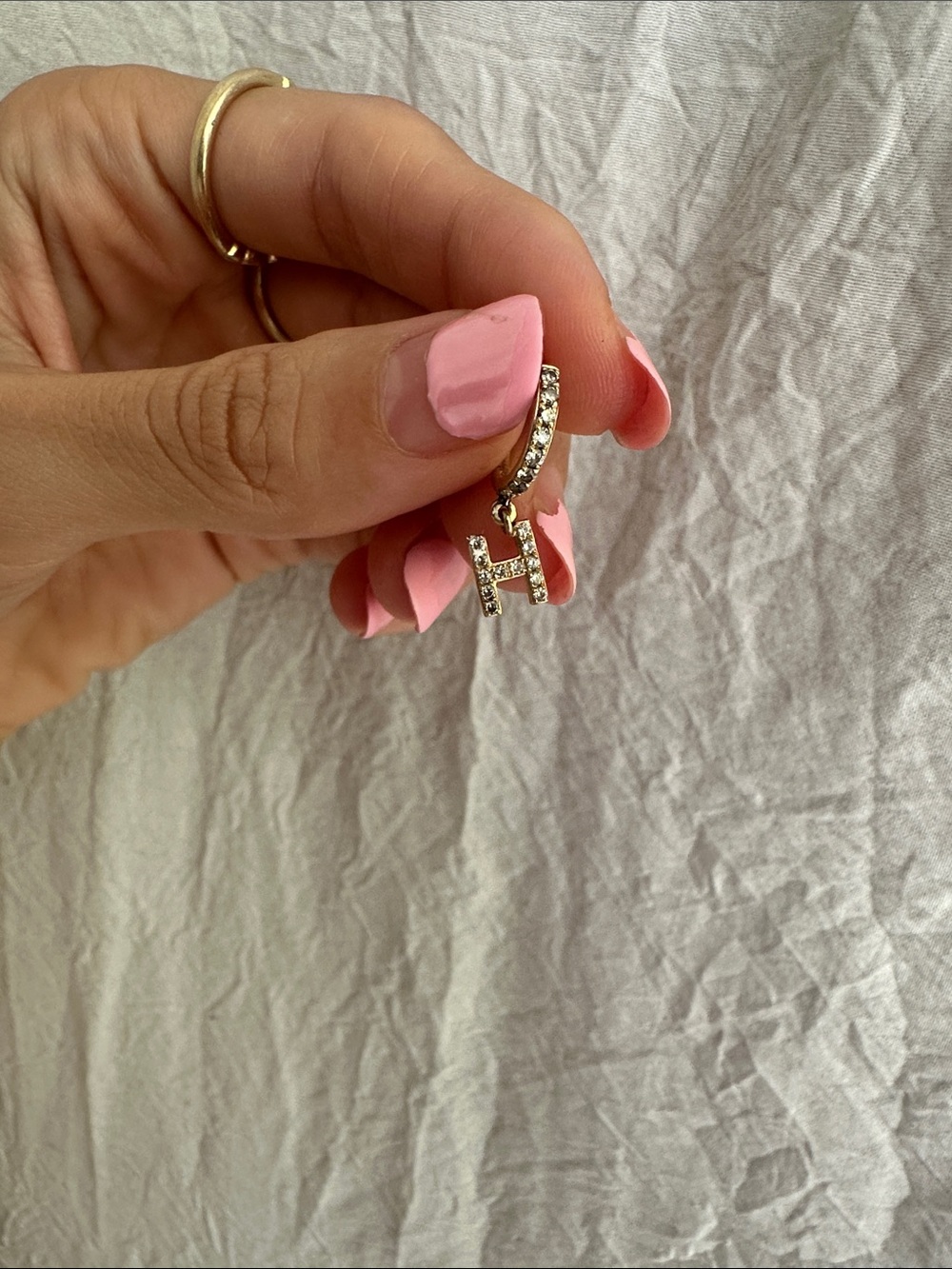 Gold Hoop Earring with Crystal 'H' Charm - Women Jewelry